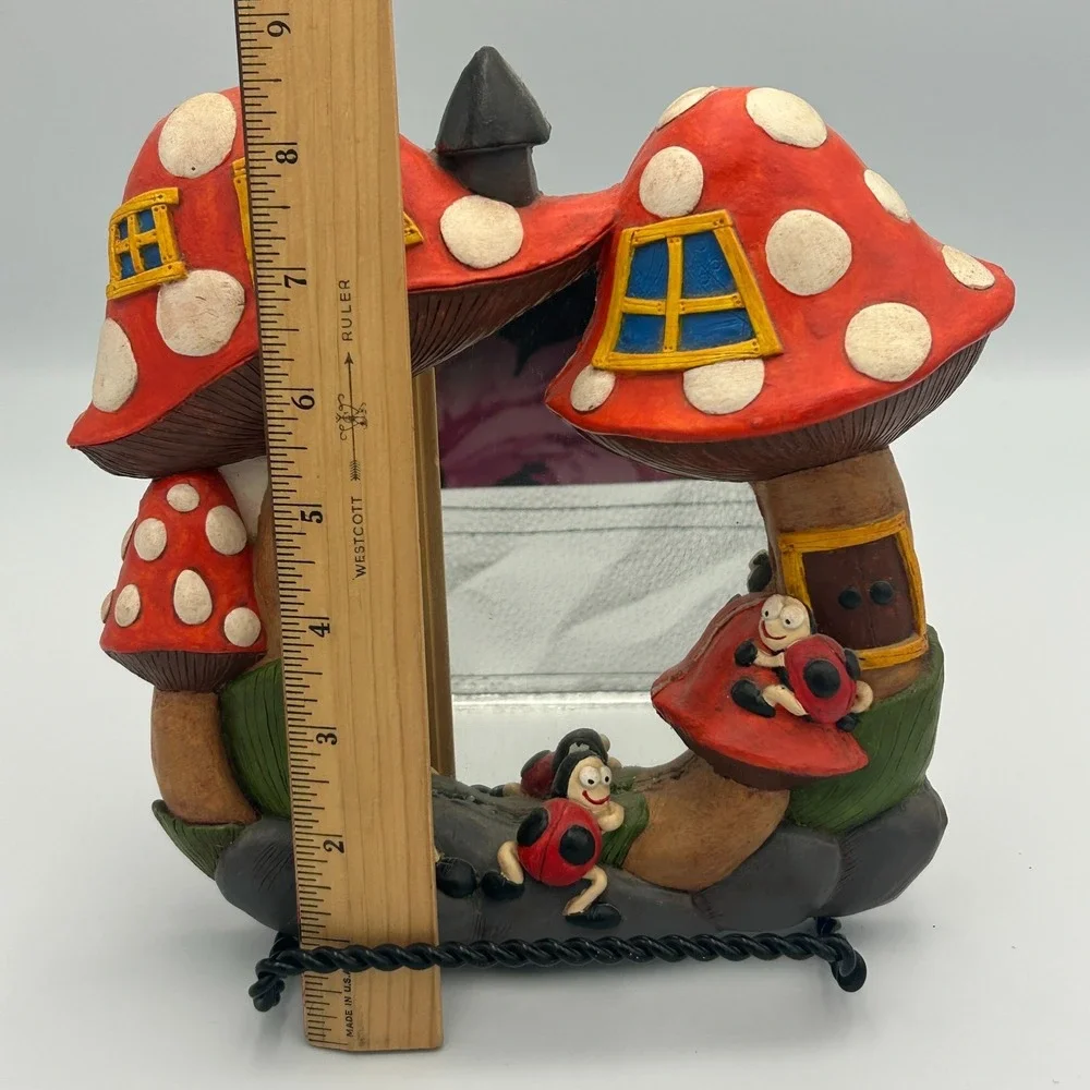 Vintage Chalkware Fairy House Mushroom Ladybug Mirror Red White Wall Juta‎ S 70s